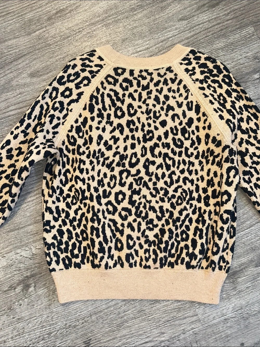 J. Crew Leopard Print Merino Wool Blend Sweater XS Tan Black Animal Pullover